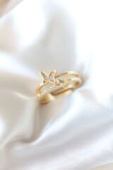 Zirkon Taşlı Altın Kaplama Kelebek Kadın Yüzük