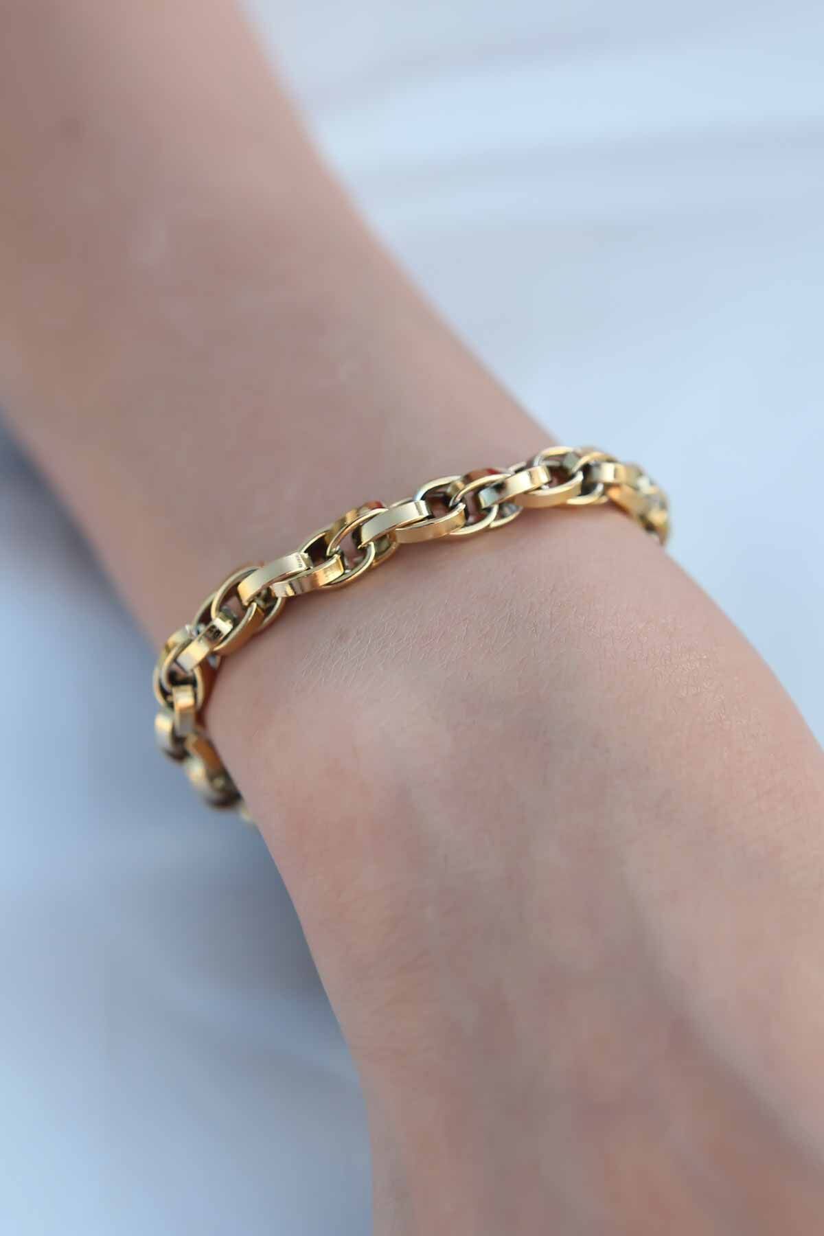 Gold Renk Çelik Zincir Kadın Bileklik