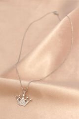 Gümüş Renk Metal Zirkon Taşlı Taç Kolye