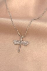 Gümüş Renk Metal Zirkon Taşlı Yusufçuk Kolye