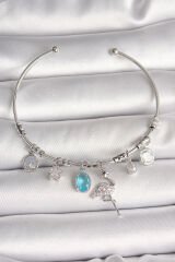 Pirinç Gümüş Renk Sallantı Zirkon Taşlı Filaminga Figür Charm Kadın Bileklik