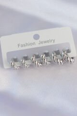 Pirinç Gümüş Renk Minimal Tırtıklı Küpe Seti