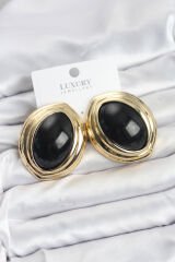 Pirinç Siyah Badem Model Vintage Gold Kadın Küpe