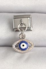 316L Çelik Gümüş Renk Nazar Boncuk Detaylı Göz Model Nomination Charm