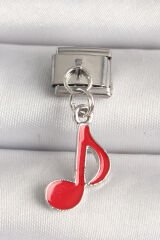 316L Çelik Gümüş Renk Kırmızı Müzik Nota Model Nomination Charm