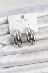 Gümüş Renk Pirinç Yarım Halka Model Kadın Küpe