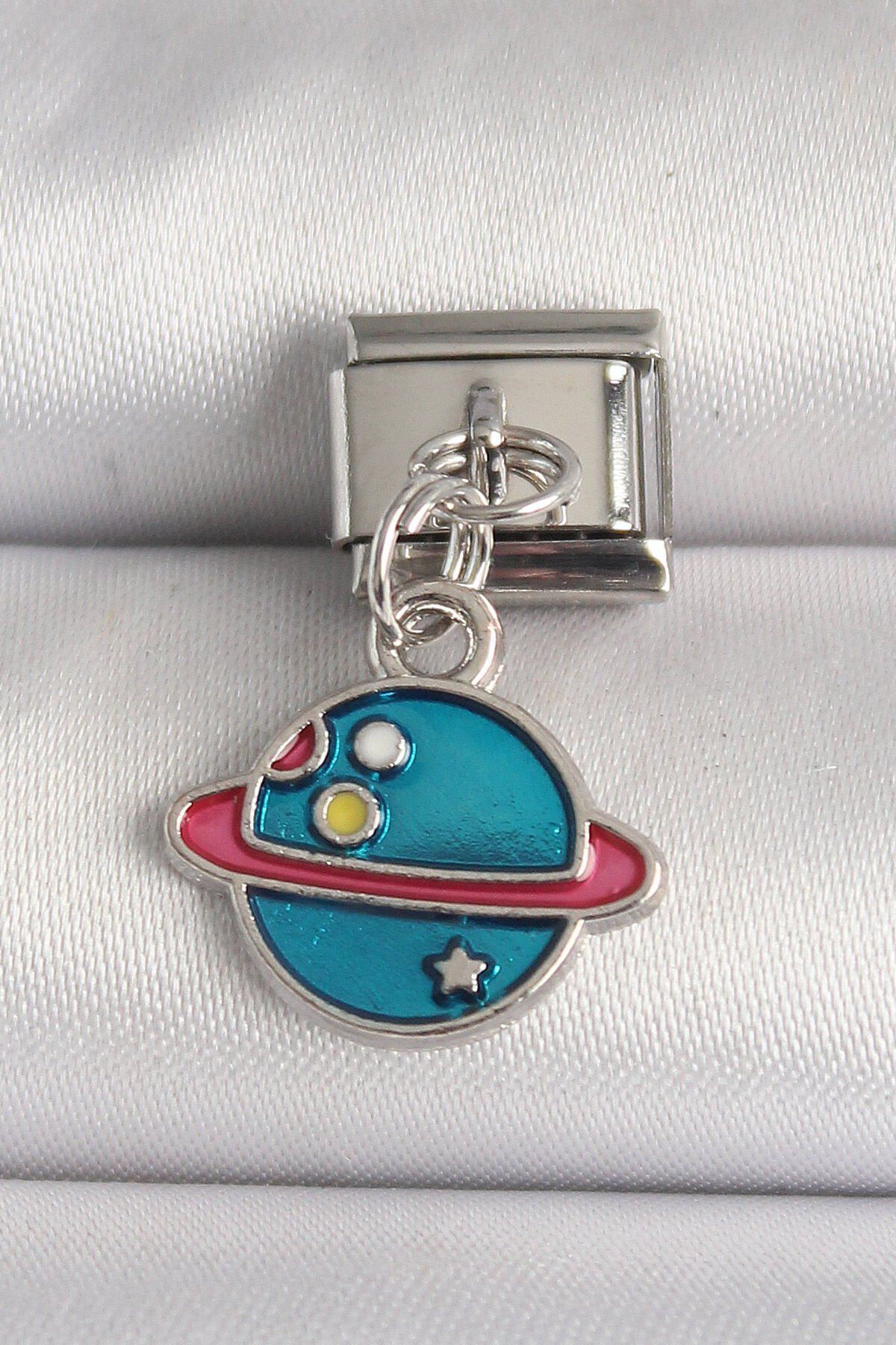 316L Çelik Gümüş Renk Mavi Satürn Model Nomination Charm