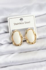 Beyaz Damla Model Pirinç Vintage Kadın Küpe