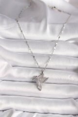 316L Gümüş Renk Zirkon Taşlı Sinek Kuşu Model Kadın Kolye