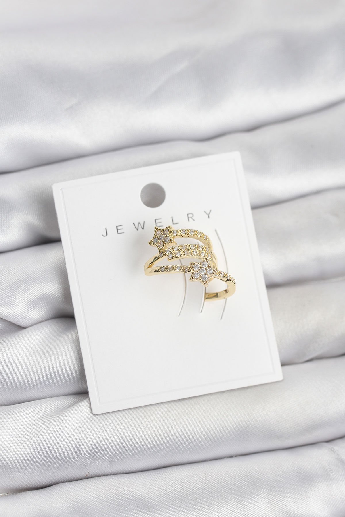 Gold Renk Zirkon Taşlı Yıldız Model Kıkırdak Earcuff Küpe