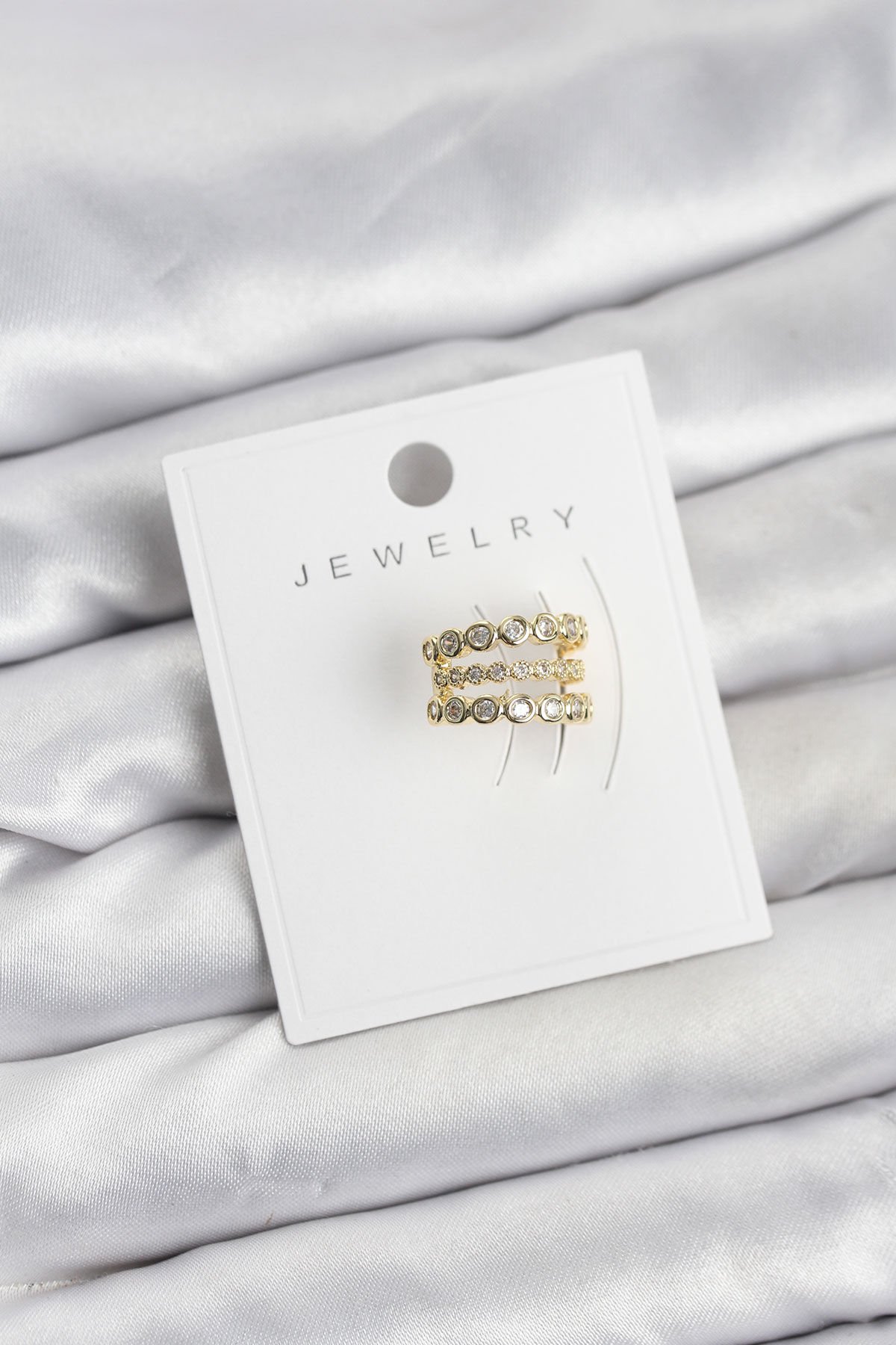 Gold Renk Zirkon Taşlı Pirinç Kıkırdak Earcuff Küpe