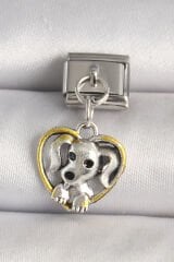 316L Çelik Gümüş Renk Sarı Kalp Köpek Model Nomination Charm