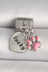 316L Çelik Gümüş Renk Pembe Pati 'lucky' İşlemeli Kalp Model Nomination Charm