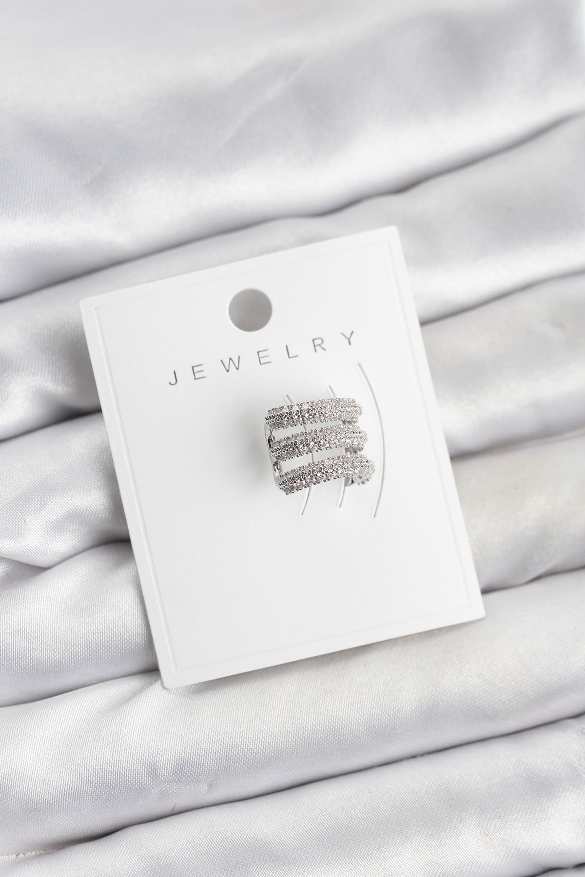 Pirinç Gümüş Renk Zirkon Taşlı Earcuff Kıkırdak Küpe