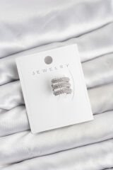 Pirinç Gümüş Renk Zirkon Taşlı Earcuff Kıkırdak Küpe