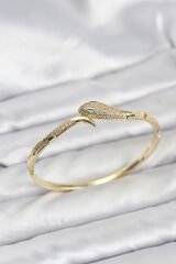 Pirinç Zirkon Taşlı Yılan Model Kadın Kelepçe Bileklik