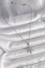 316L Çelik Gümüş Renk Zincir Zirkon Taşlı Kar Tanesi Model Kadın Kolye