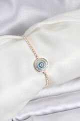 Gold Renk Nazar Model Zirkon Taşlı Asansörlü Su Yolu Bileklik