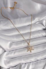 316L Çelik Gold Renk Zincir Zirkon Taşlı Kar Tanesi Model Kadın Kolye
