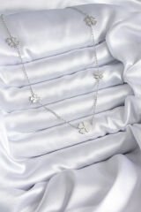 316L Çelik Zincir Gümüş Renk Yonca Model Kadın Kolye