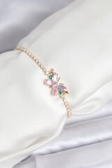 Renkli Kelebek Model Zirkon Taşlı Asansörlü Su Yolu Kadın Bileklik