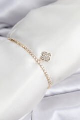 Yonca Model Zirkon Taşlı Gold Renk Asansörlü Su Yolu Bileklik