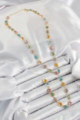 Pirinç Asorti Kare Model Gold Renk Zirkon Taşlı Y Kolye