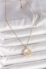 316L Çelik Gold Renk Zincir Zirkon Taşlı Ay Yıldız Model Sonsuzluk Detay Kadın Kolye