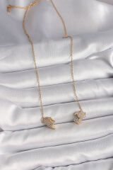 316L Çelik Gold Renk Zincir Zirkon Taşlı Mıknatıslı Kalp Model Kadın Kolye