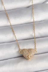 316L Çelik Gold Renk Zincir Zirkon Taşlı Mıknatıslı Kalp Model Kadın Kolye