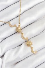 316L Çelik Zirkon Taşlı Güneş Ve Ay Model Gold Renk Kadın Kolye