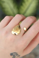 Pirinç Gold Renk Ayarlanabilir İri Bombeli Yüzük