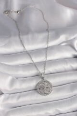 316L Çelik Gümüş Renk Zincir Zirkon Taşlı Lotus Model Kadın Kolye