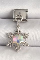 316L Çelik Gümüş Renk Hologram Mineli Kar Tanesi Model Nomination Charm