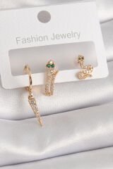 Pirinç Gold Renk Zirkon Taşlı Yılan Model Kadın Küpe