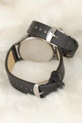 Siyah Deri Kordonlu Füme Renk Metal Kasa Sevgili Saatleri