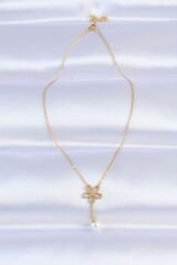 316L Çelik Zincir Gold Renk İnci Detay Çiçek Kolye