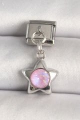 316L Çelik Gümüş Renk Pembe Zirkon Taşlı Yıldız Model Nomination Charm