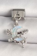 316L Çelik Gümüş Renk Mavi Mineli Hilal Model Nomination Charm