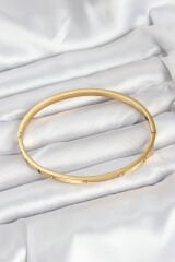 316L Çelik Gold Renk Zirkon Taşlı 65 mm İnce Kadın Kelepçe Bileklik