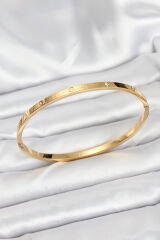 316L Çelik Gold Renk Zirkon Taşlı 65 mm İnce Kadın Kelepçe Bileklik