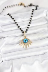 316L Çelik Zincir Kristal Boncuklu Göz Model Kadın Kolye