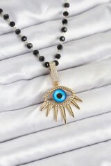 316L Çelik Zincir Kristal Boncuklu Göz Model Kadın Kolye