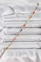 Pirinç Gold Renk Karışık Renkli Kare Zirkon Taşlı Kadın Bileklik