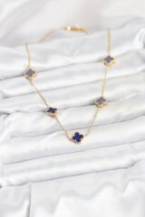 316L Çelik Zincir Gold Renk Lacivert Baby Boy Yonca Kadın Kolye