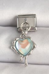 316L Çelik Gümüş Renk Mavi Hologram Mineli Eriyen Kalp Model Nomination Charm