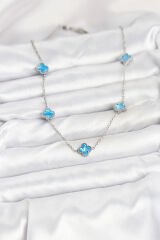 316L Çelik Zincir Gümüş Renk Buz Mavisi Baby Boy Yonca Kadın Kolye