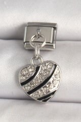 316L Çelik Gümüş Renk Zirkon Taşlı Kalp Model Nomination Charm