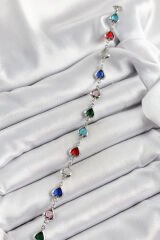 Pirinç Gümüş Renk Karışık Renk Kalp Zirkon Taşlı Kadın Bileklik