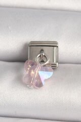 316L Çelik Gümüş Renk Pembe Zirkon Taşlı Kelebek Model Nomination Charm